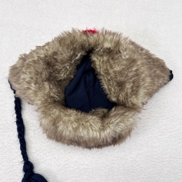 FatFace Trapper Hat One Size Striped Bobble Fur Fleece Lined Beanie Wool Blend - Picture 3 of 6